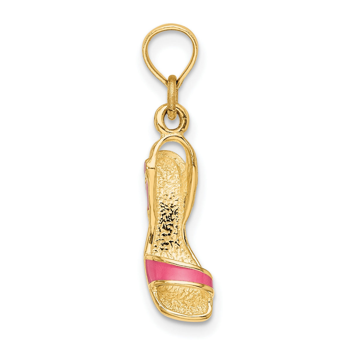 14k Yellow Gold High Heel Shoe Pendant with Pink Enamel, Fashion Charm for Women