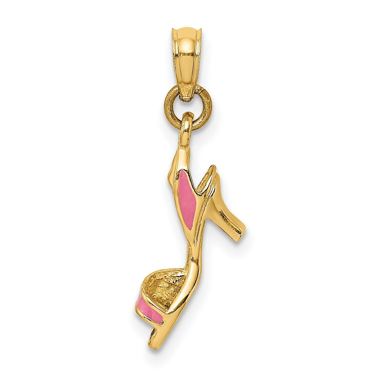 14k Yellow Gold High Heel Shoe Pendant with Pink Enamel, Fashion Charm for Women