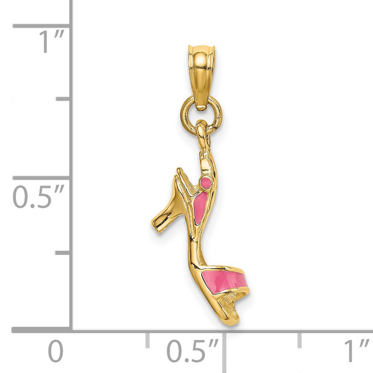 14k Yellow Gold High Heel Shoe Pendant with Pink Enamel, Fashion Charm for Women