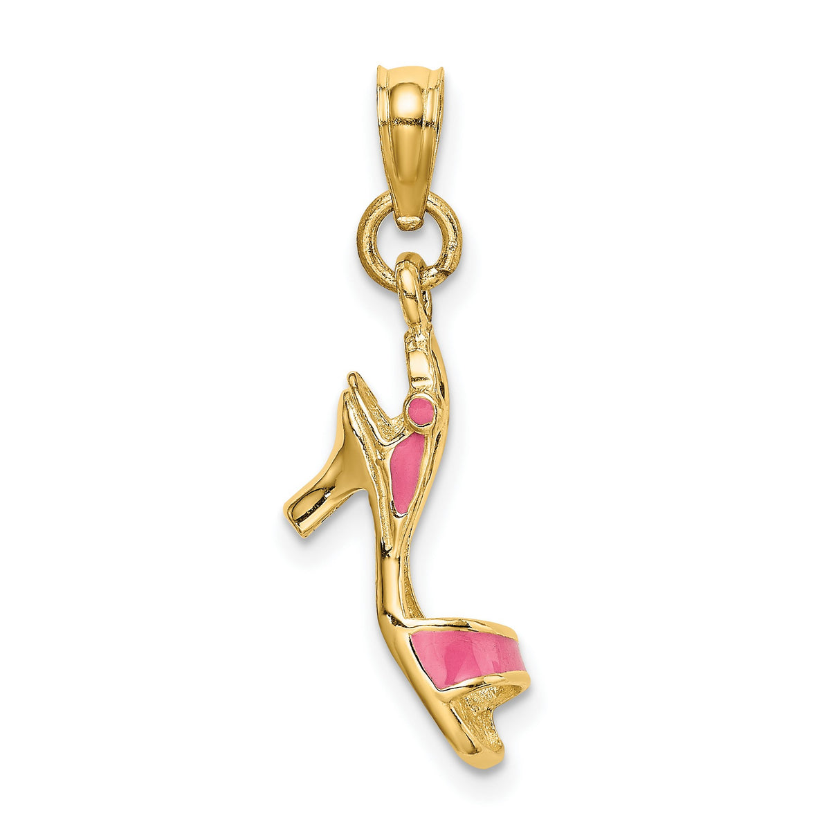 14k Yellow Gold High Heel Shoe Pendant with Pink Enamel, Fashion Charm for Women
