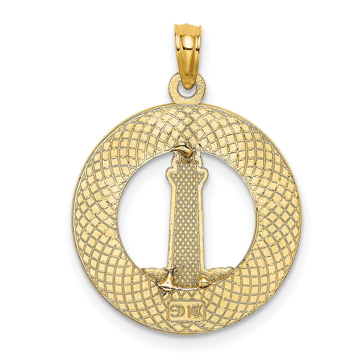 14k Yellow Gold Hilton Head Island Pendant with Red and White Lighthouse Design