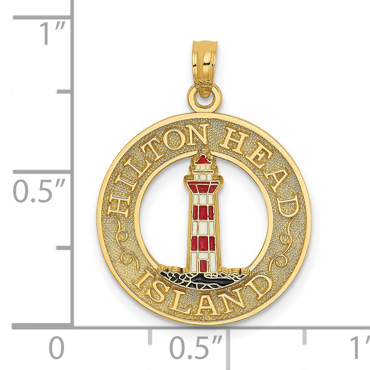 14k Yellow Gold Hilton Head Island Pendant with Red and White Lighthouse Design