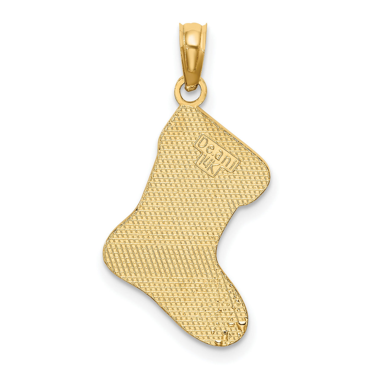 14k Yellow Gold Christmas Stocking Pendant with Red and White Enamel, Holiday Charm