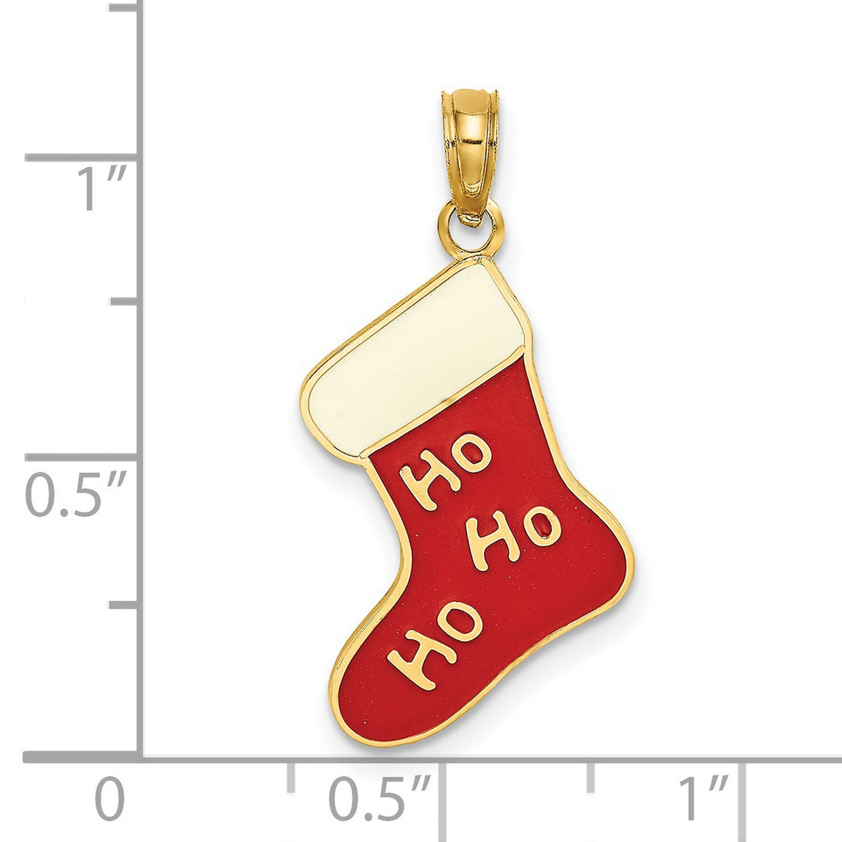 14k Yellow Gold Christmas Stocking Pendant with Red and White Enamel, Holiday Charm