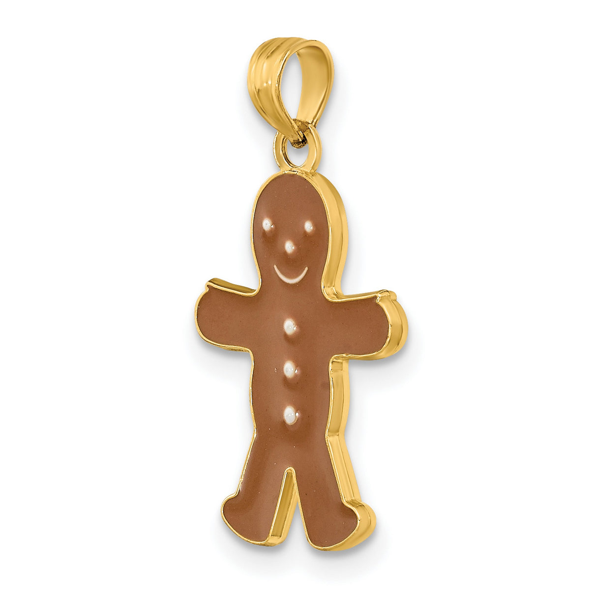 14k Yellow Gold Gingerbread Man Pendant with Enamel Accents, Festive Holiday Charm