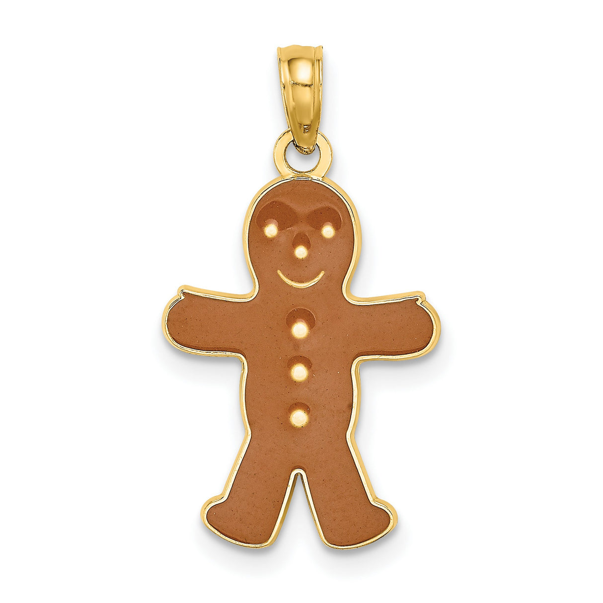 14k Yellow Gold Gingerbread Man Pendant with Enamel Accents, Festive Holiday Charm