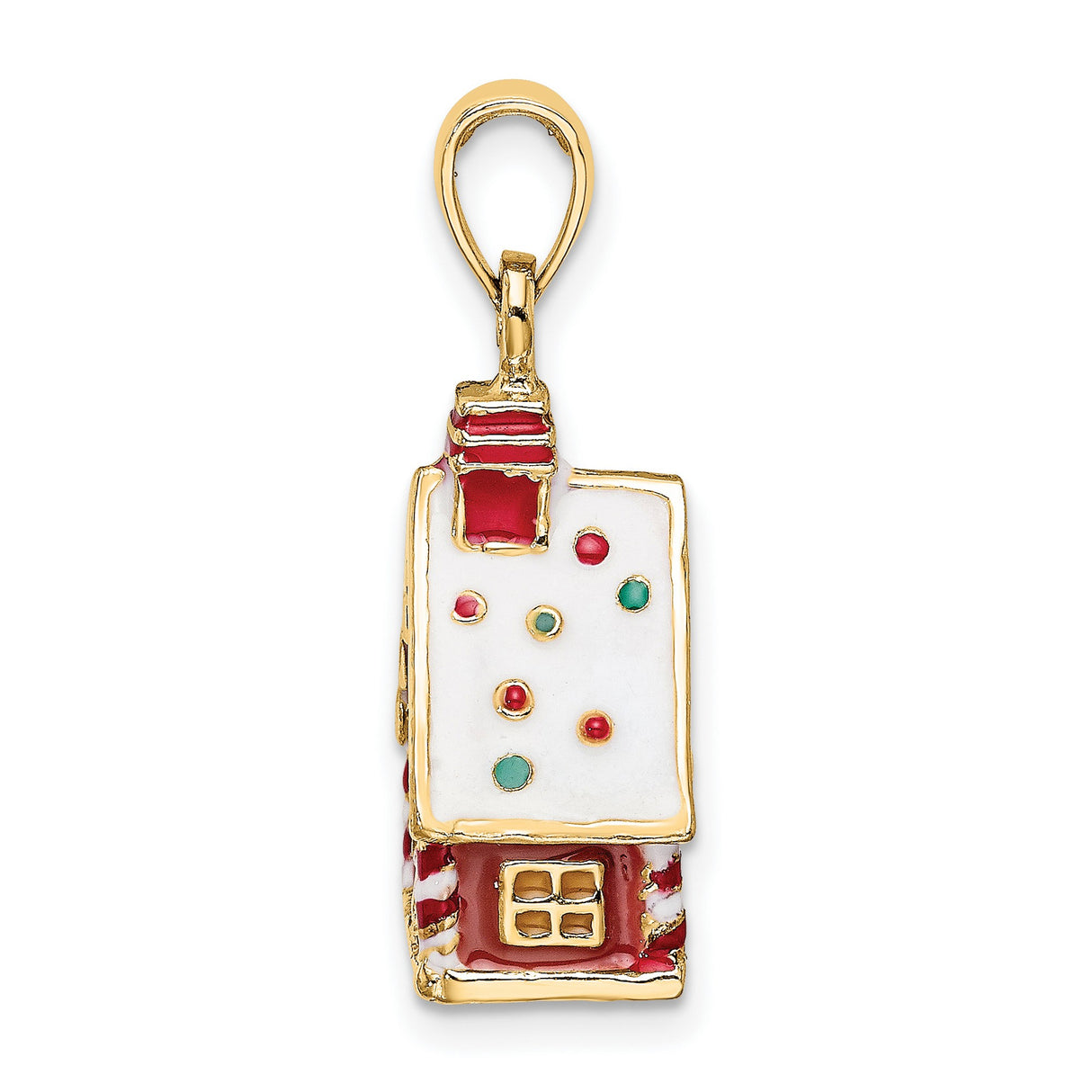 14k Yellow Gold Christmas House Pendant with Enamel, Gingerbread Holiday Design