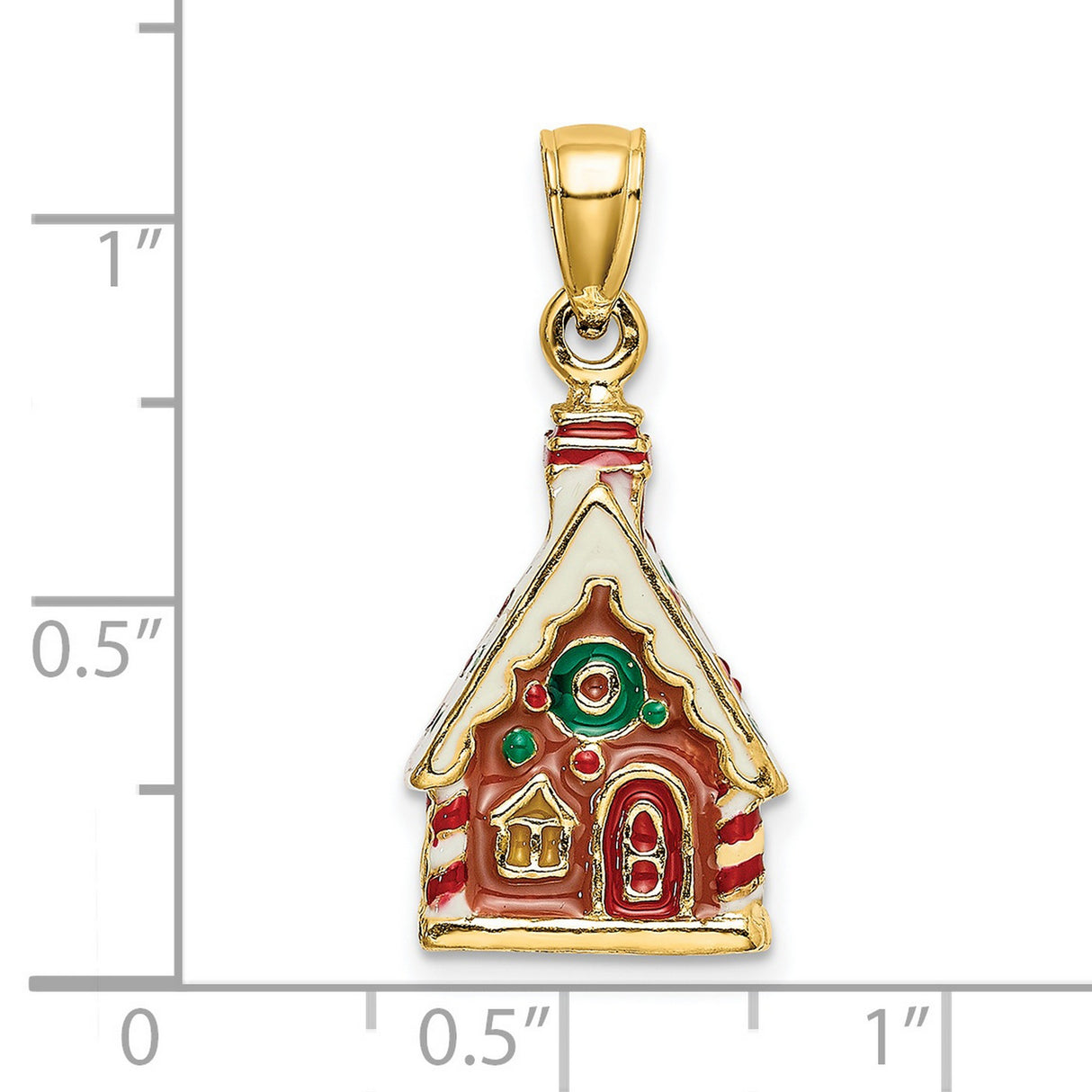 14k Yellow Gold Christmas House Pendant with Enamel, Gingerbread Holiday Design