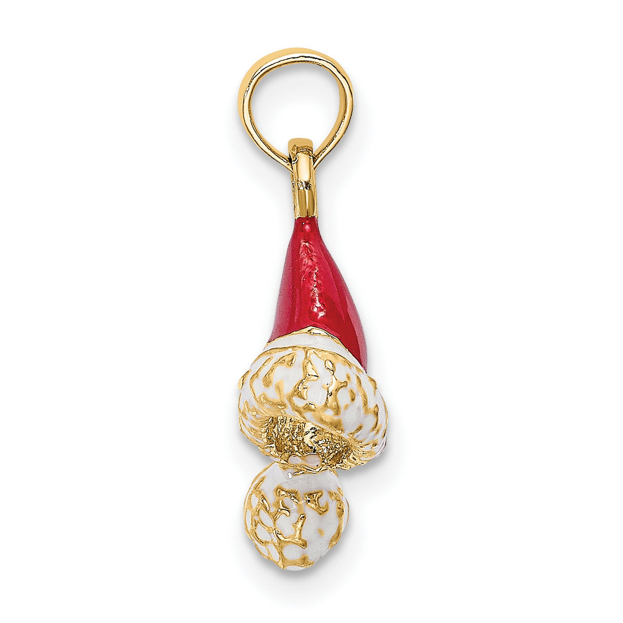 14k Yellow Gold Santa Hat Pendant with Red and White Enamel, Holiday Charm