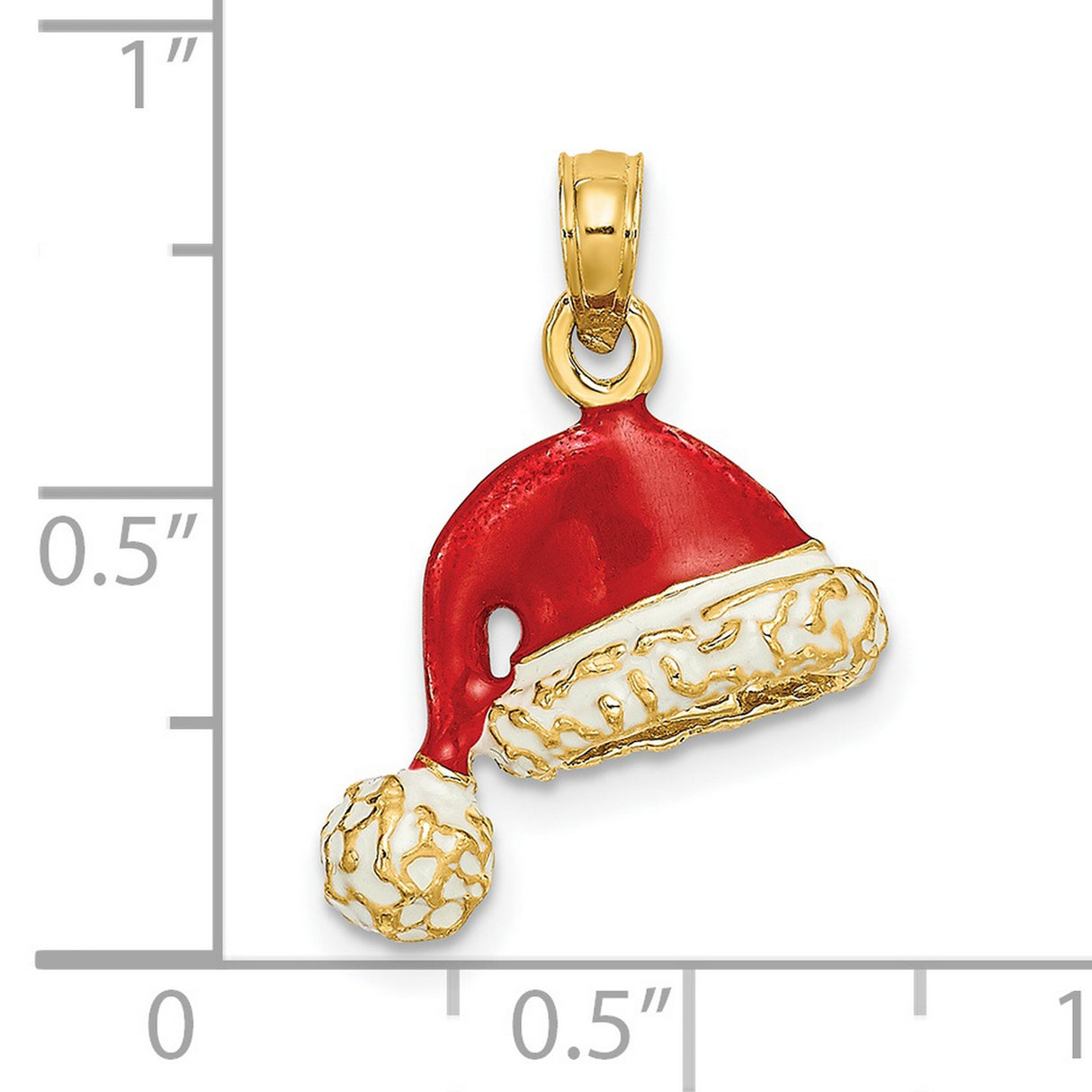 14k Yellow Gold Santa Hat Pendant with Red and White Enamel, Holiday Charm
