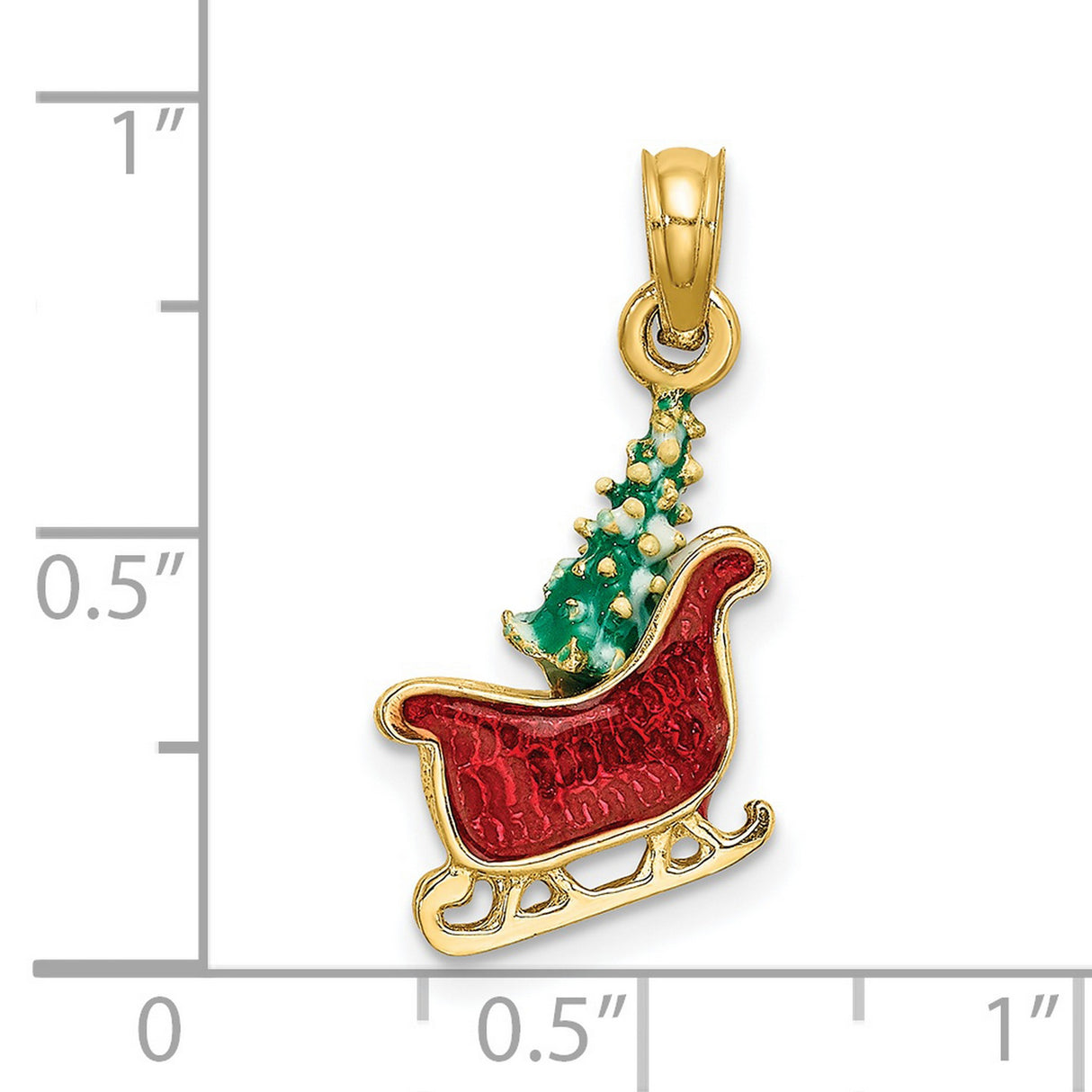 14k Yellow Gold Christmas Sleigh Pendant with Red and Green Enamel Holiday Design