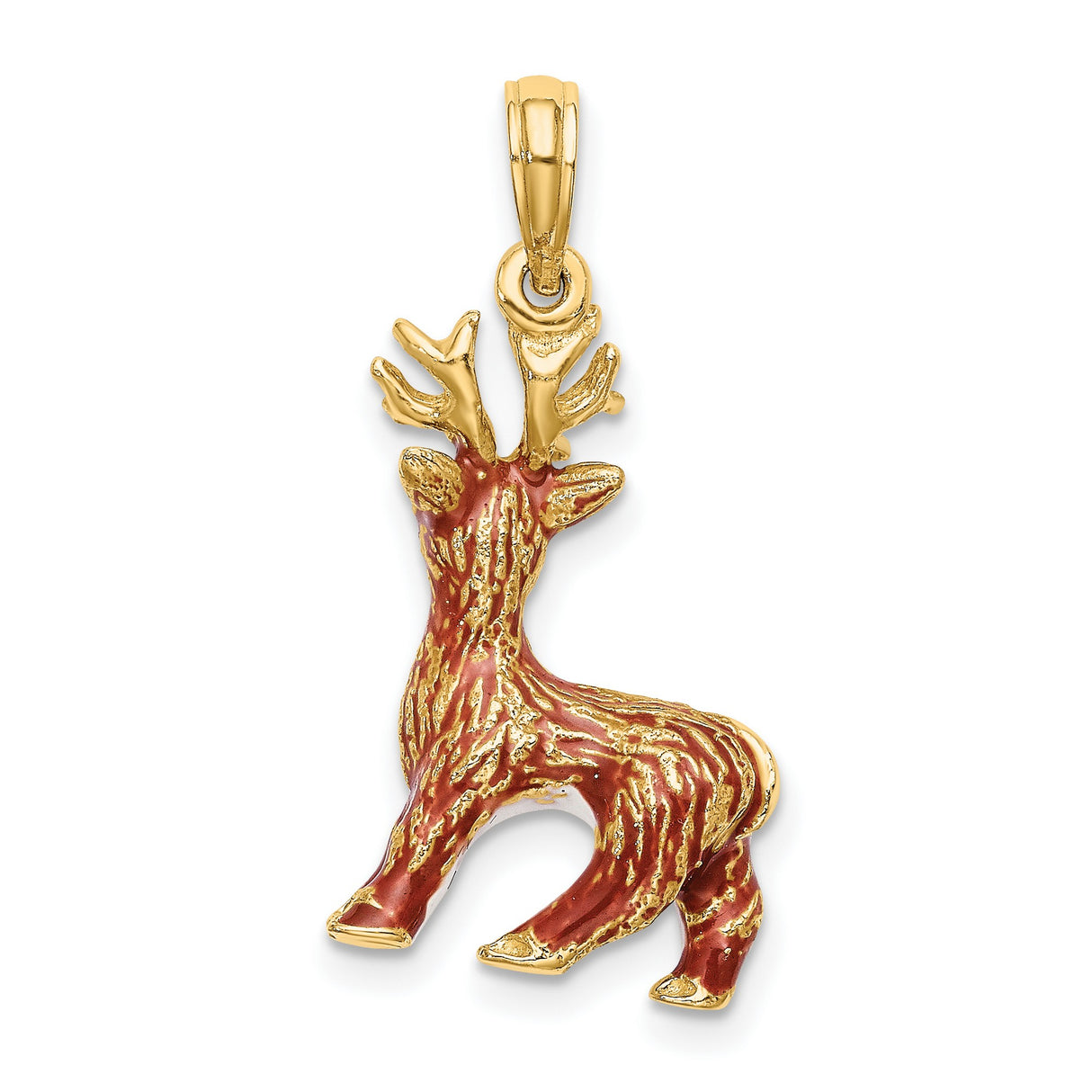 14k Yellow Gold Reindeer Pendant with Red Nose, Enamel Holiday Design, Christmas Theme