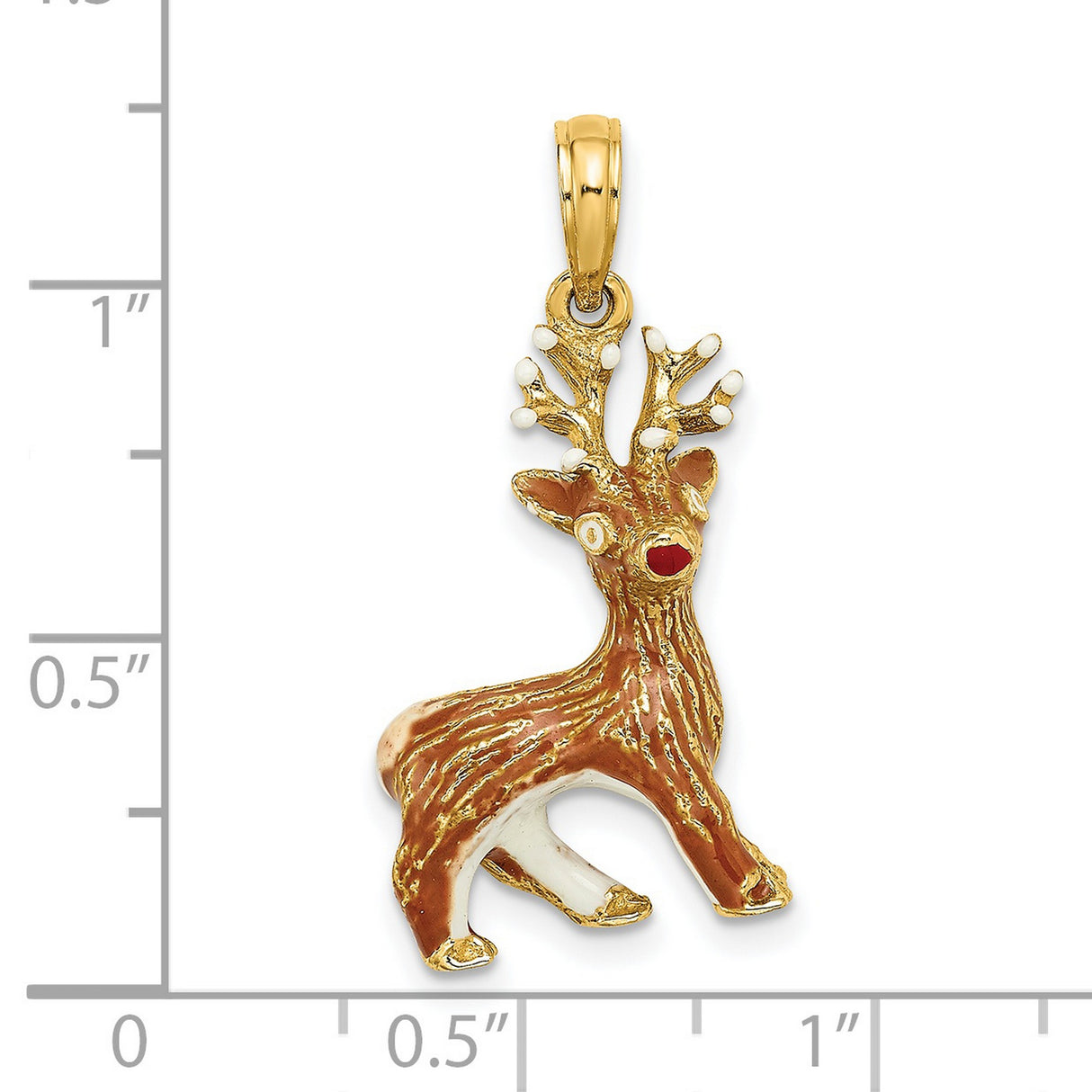 14k Yellow Gold Reindeer Pendant with Red Nose, Enamel Holiday Design, Christmas Theme
