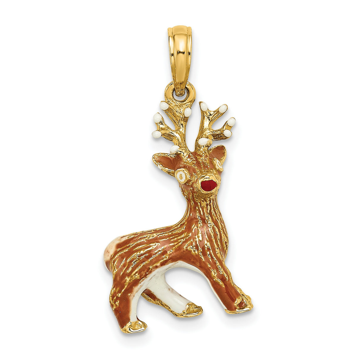 14k Yellow Gold Reindeer Pendant with Red Nose, Enamel Holiday Design, Christmas Theme
