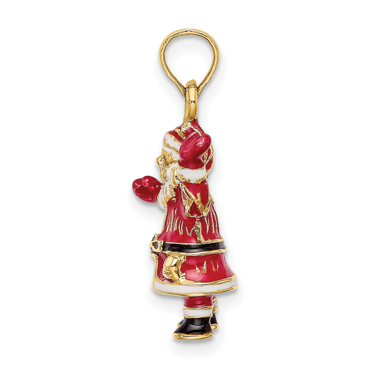 14k Yellow Gold Santa Claus Pendant with Red and White Enamel, Festive Holiday Charm