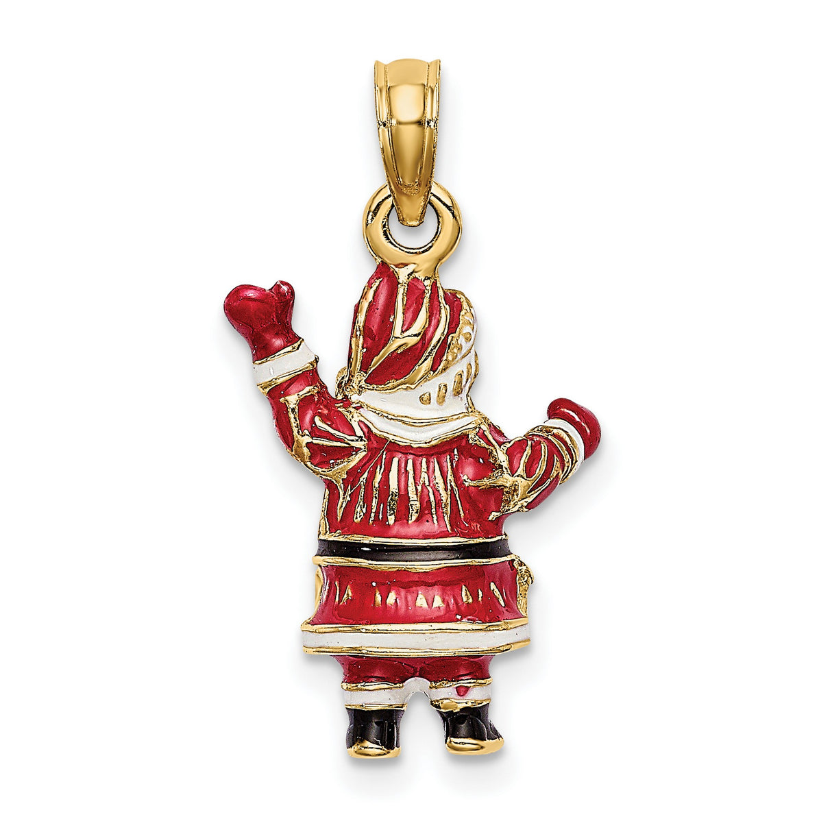14k Yellow Gold Santa Claus Pendant with Red and White Enamel, Festive Holiday Charm