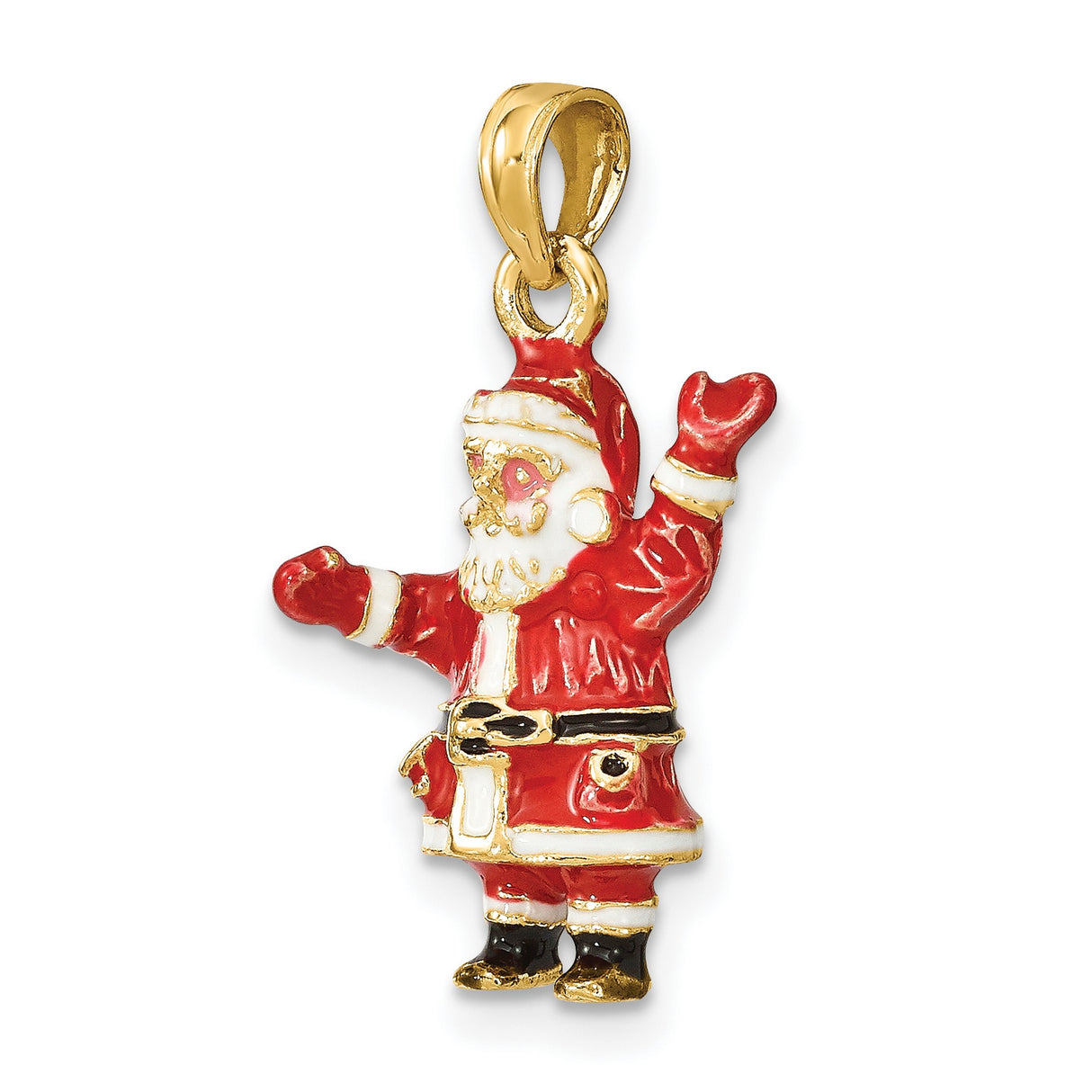 14k Yellow Gold Santa Claus Pendant with Red and White Enamel, Festive Holiday Charm