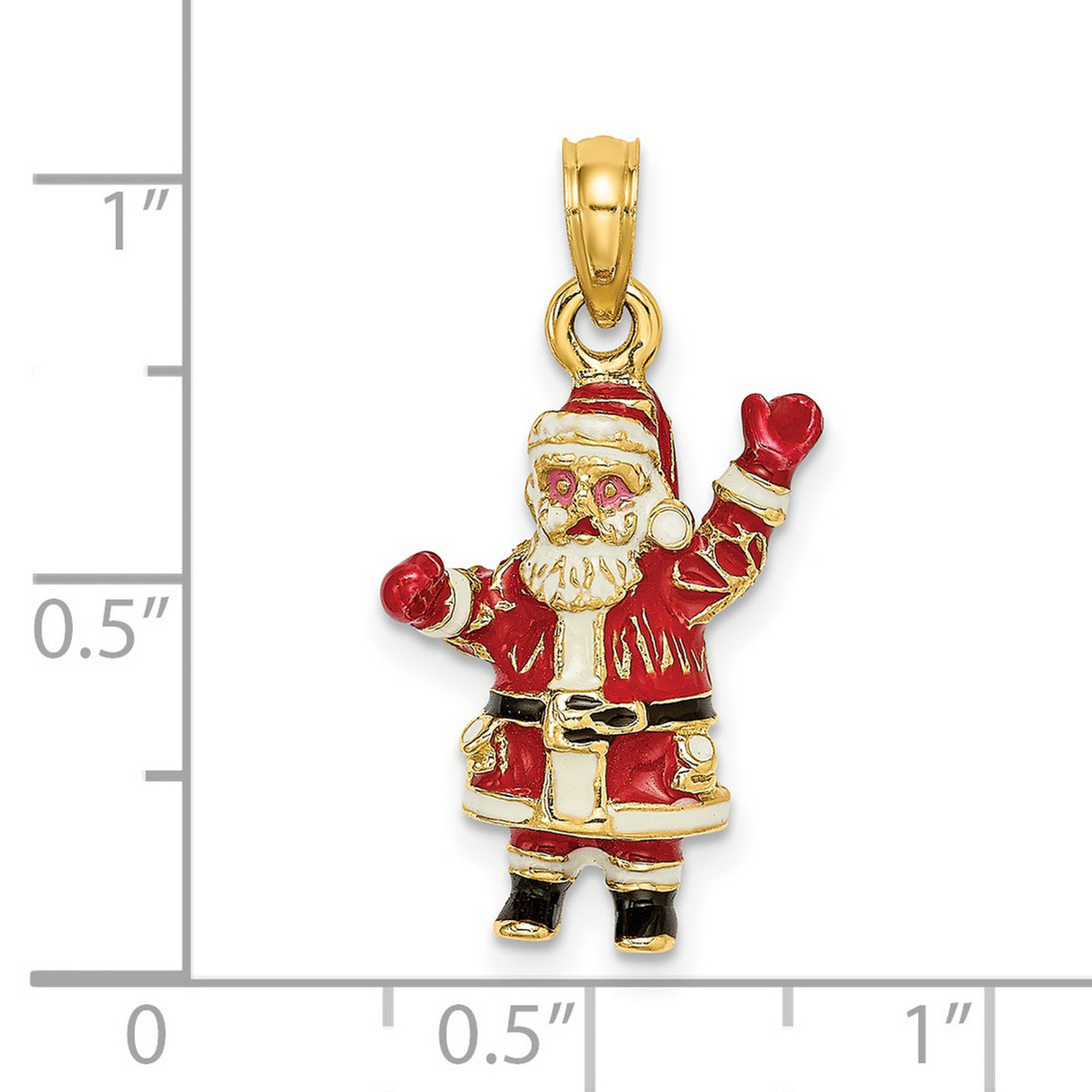 14k Yellow Gold Santa Claus Pendant with Red and White Enamel, Festive Holiday Charm