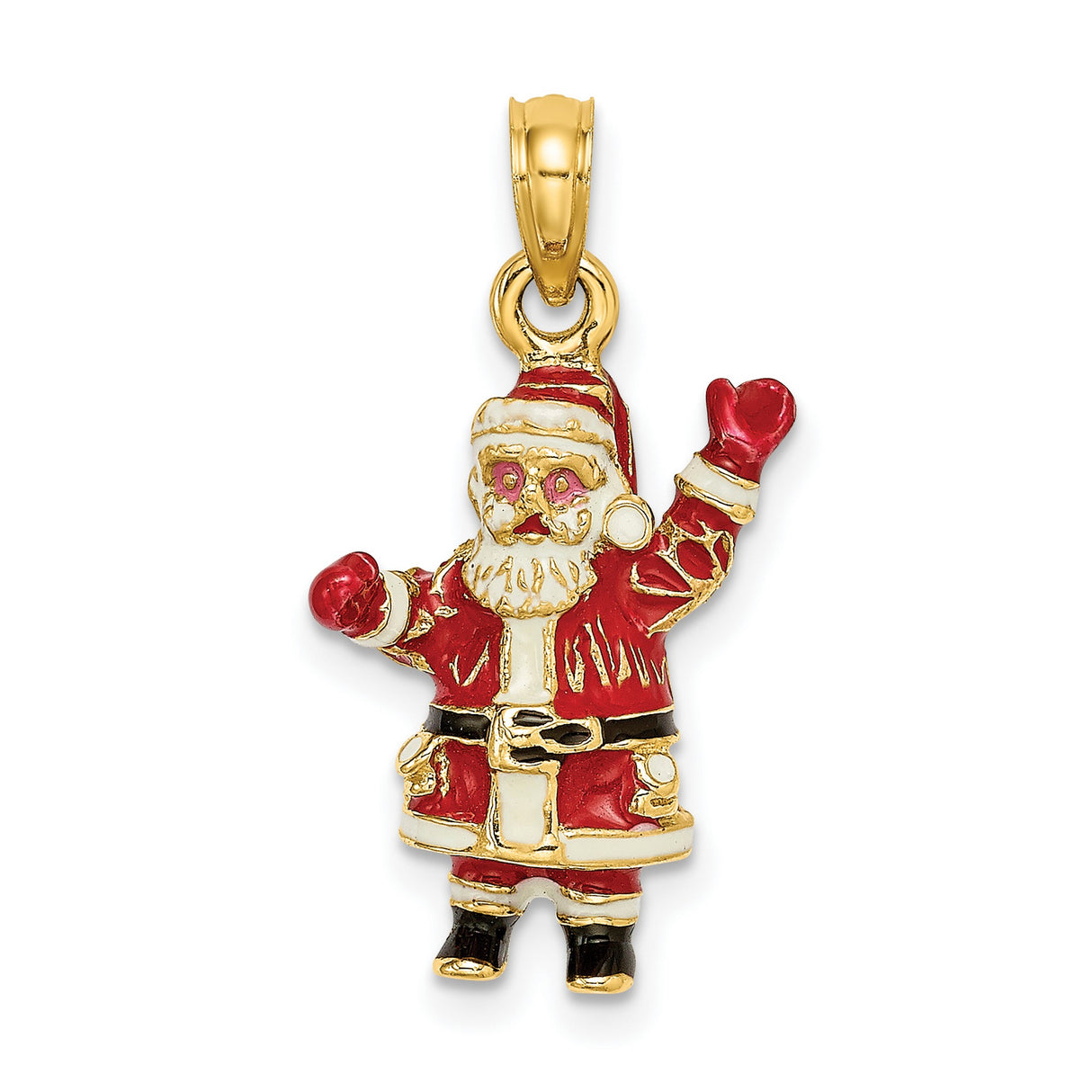 14k Yellow Gold Santa Claus Pendant with Red and White Enamel, Festive Holiday Charm