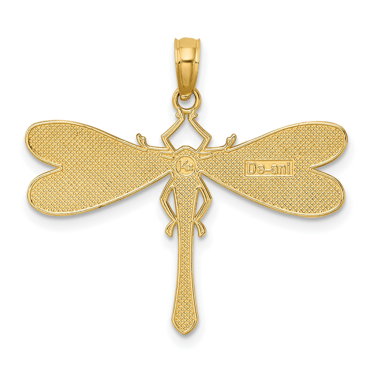 14k Yellow Gold Dragonfly Pendant with Multicolor Enamel Wings, Nature-Inspired Whimsical Charm