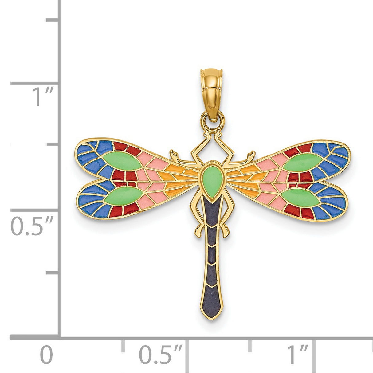14k Yellow Gold Dragonfly Pendant with Multicolor Enamel Wings, Nature-Inspired Whimsical Charm