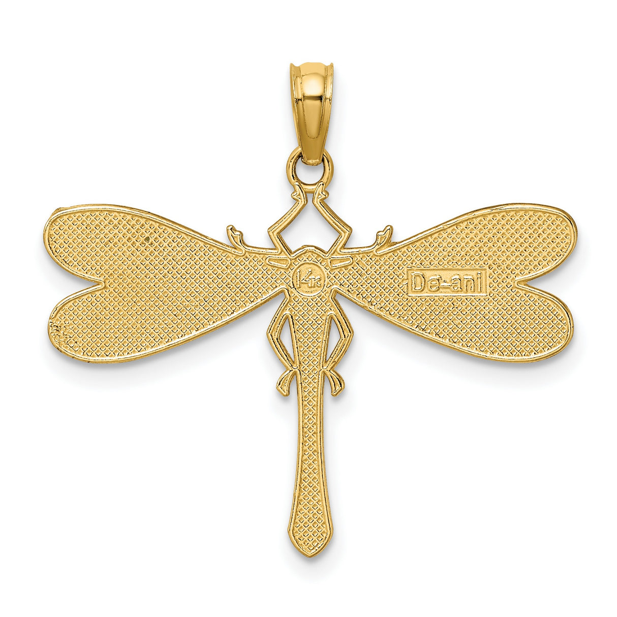 14k Yellow Gold Dragonfly Pendant with Multicolor Enamel, Nature-Inspired Boho Jewelry