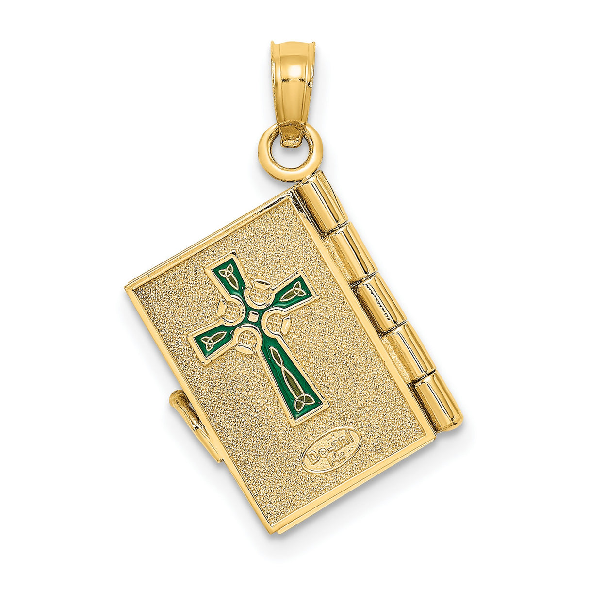 3-D Moveable Enameled AN IRISH PRAYER Book Clover Charm Pendant in Real 14k Yellow Gold