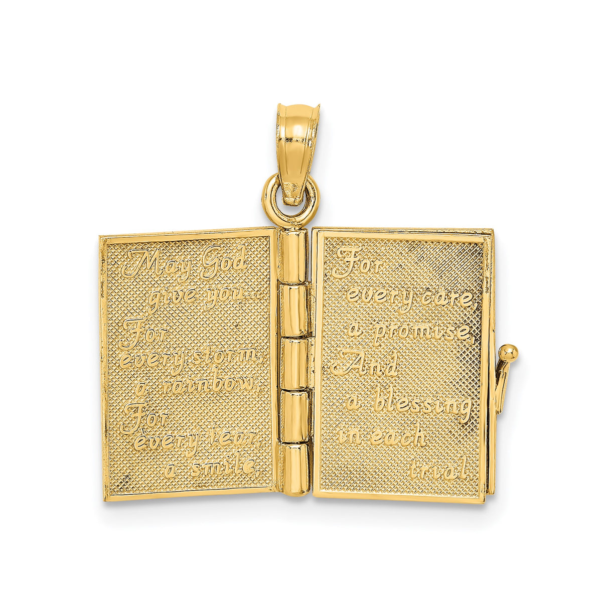 14k Yellow Gold Irish Prayer Book Pendant with Green Enamel Four Leaf Clover