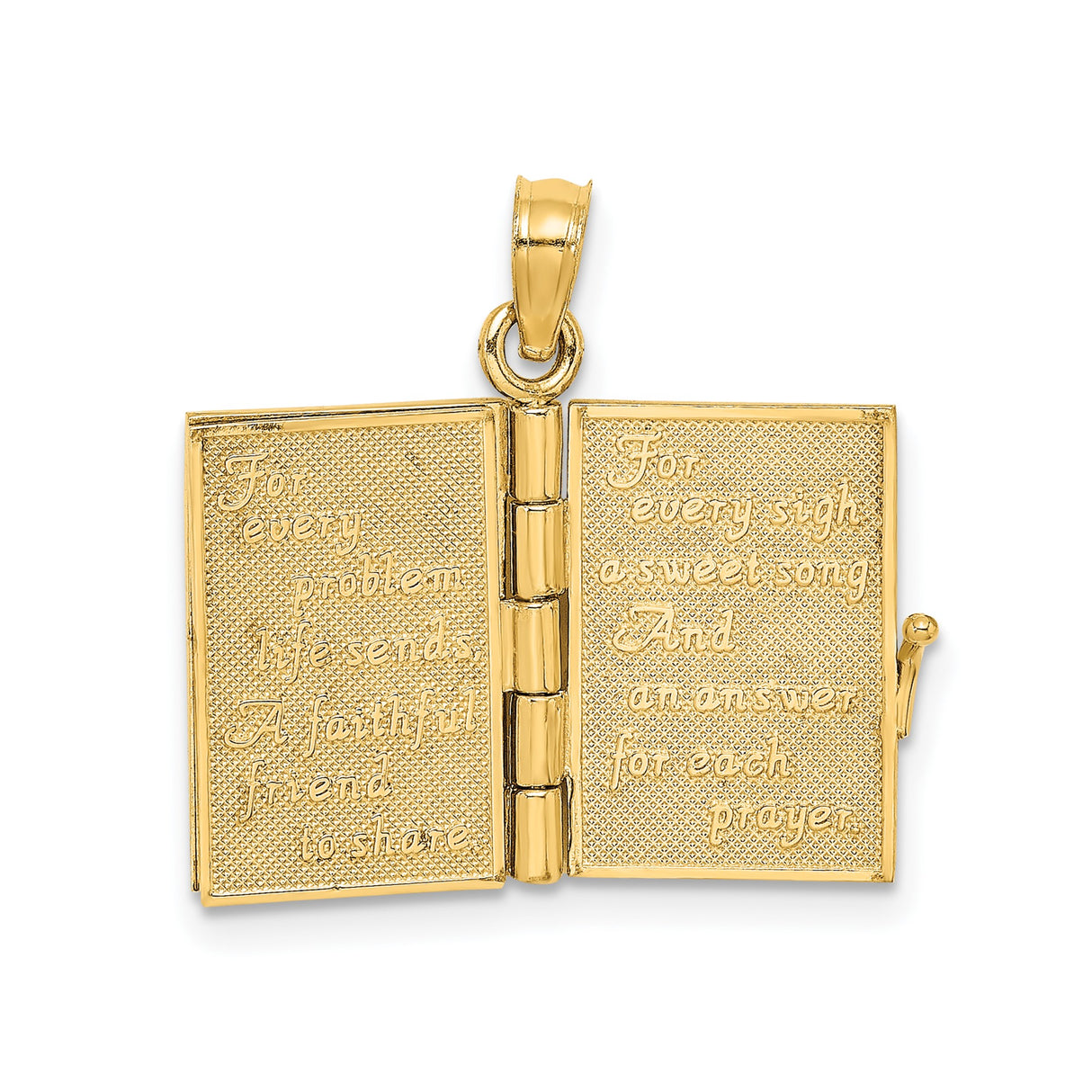 14k Yellow Gold Irish Prayer Book Pendant with Green Enamel Four Leaf Clover
