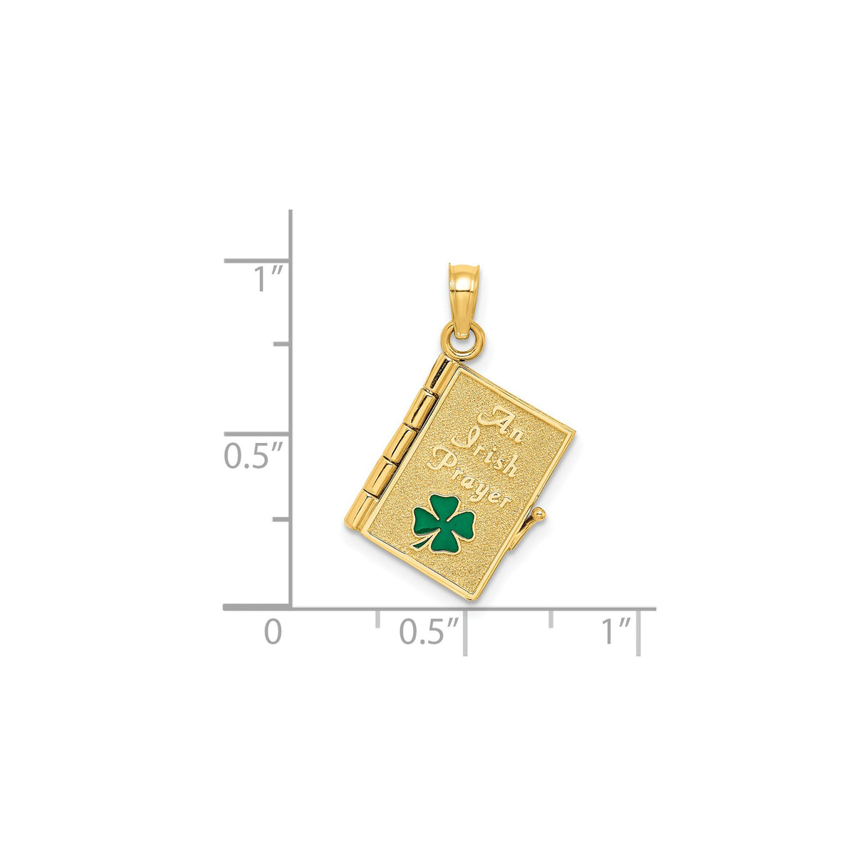 14k Yellow Gold Irish Prayer Book Pendant with Green Enamel Four Leaf Clover