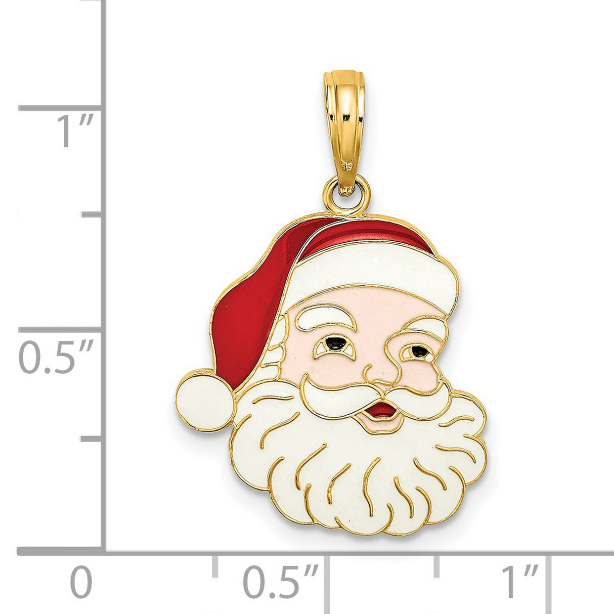 14k Yellow Gold Santa Claus Pendant with Red Hat and White Beard, Holiday Charm