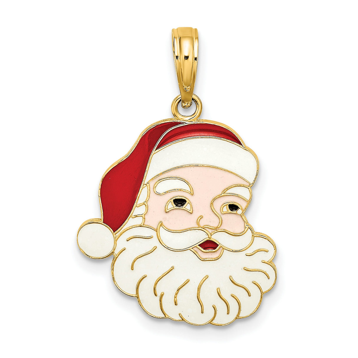 14k Yellow Gold Santa Claus Pendant with Red Hat and White Beard, Holiday Charm
