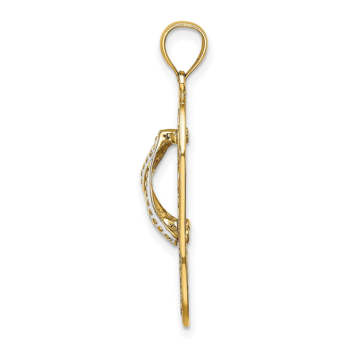 14k Yellow Gold Flip Flop Sandal Pendant with Heart Cutout, Openwork Beach Theme Charm for Women