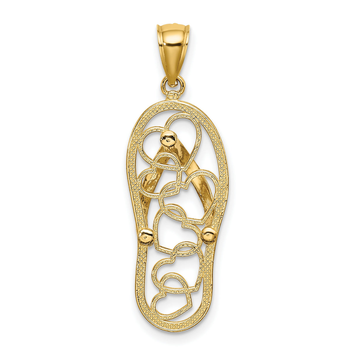 14k Yellow Gold Flip Flop Sandal Pendant with Heart Cutout, Openwork Beach Theme Charm for Women