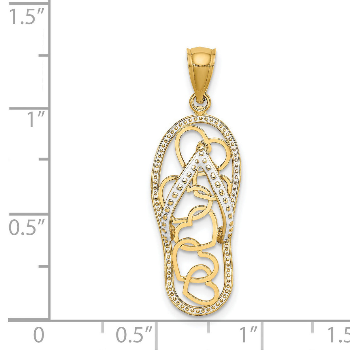 14k Yellow Gold Flip Flop Sandal Pendant with Heart Cutout, Openwork Beach Theme Charm for Women