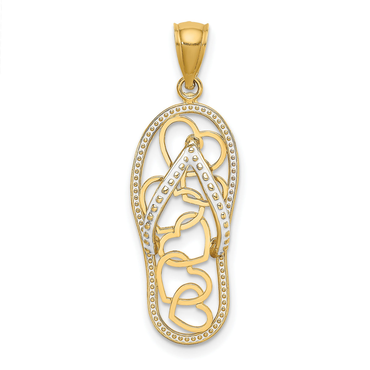 14k Yellow Gold Flip Flop Sandal Pendant with Heart Cutout, Openwork Beach Theme Charm for Women