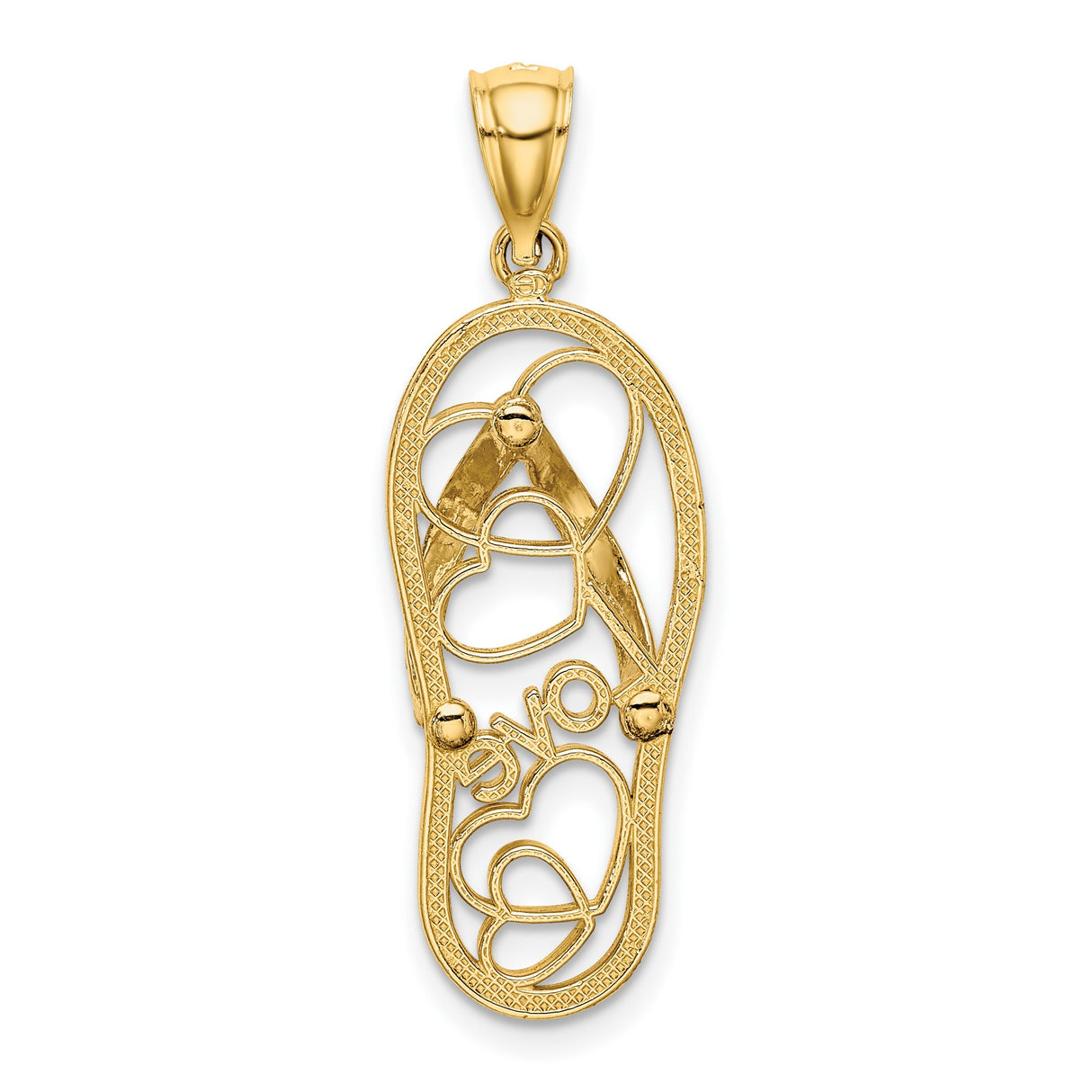 14k Yellow Gold Flip-Flop Pendant with Cut-Out Heart and Love Message Charm