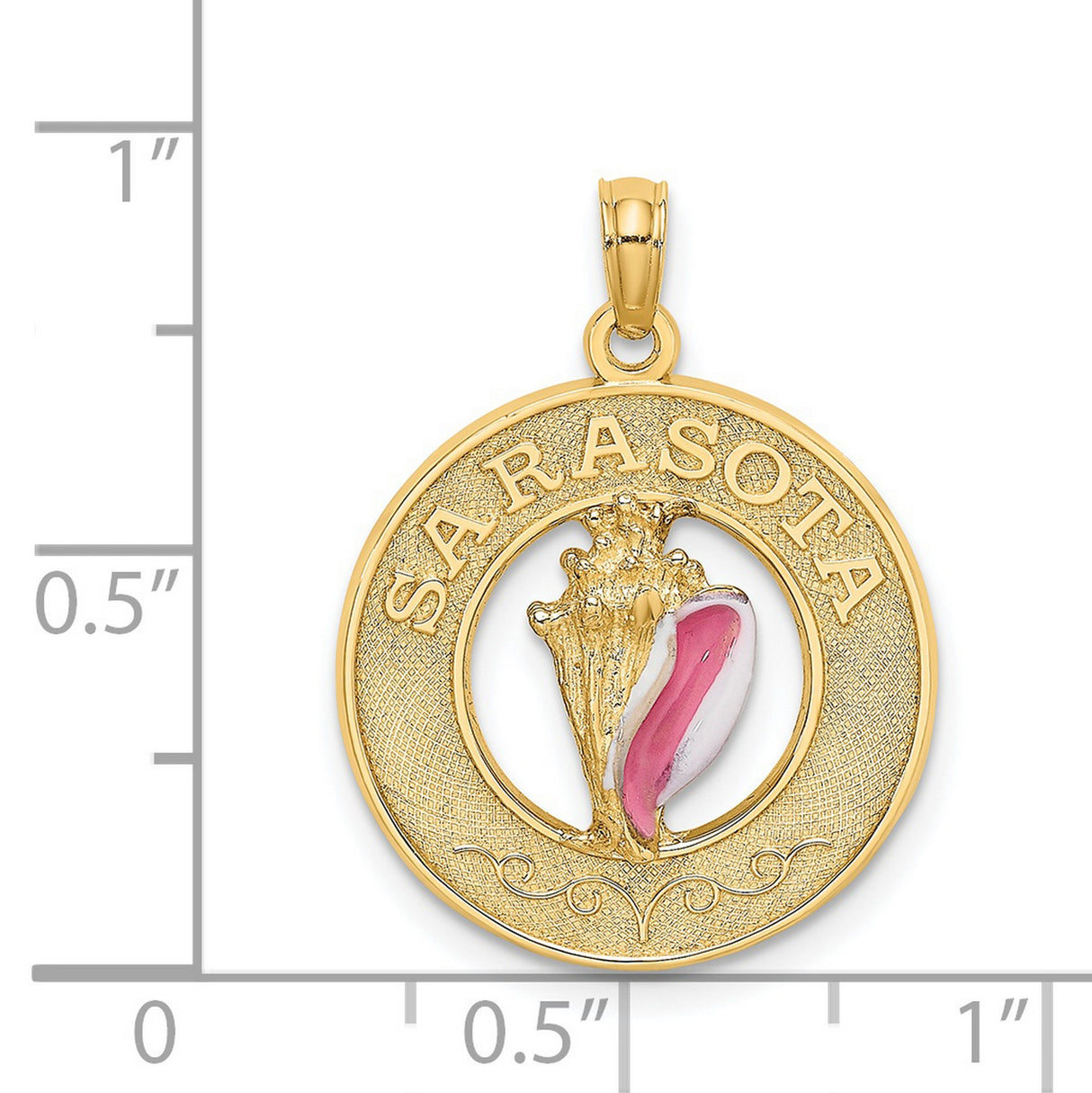14k Yellow Gold Shell Pendant with Pink Enamel Conch Charm, Nautical Sea Life Design
