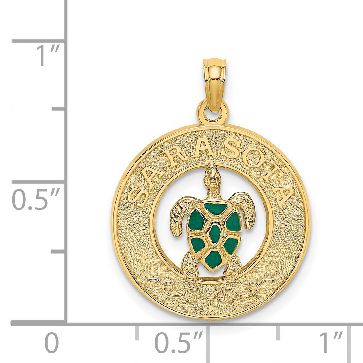 14k Yellow Gold Turtle Pendant with Green Enamel, Coastal Nautical Marine Life Theme