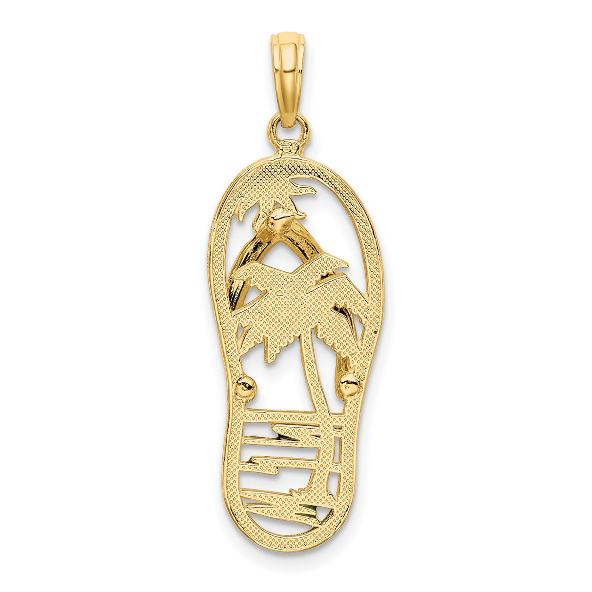 14k Yellow Gold Flip-Flop Pendant with Enamel Tropical Beach Sunset Scene