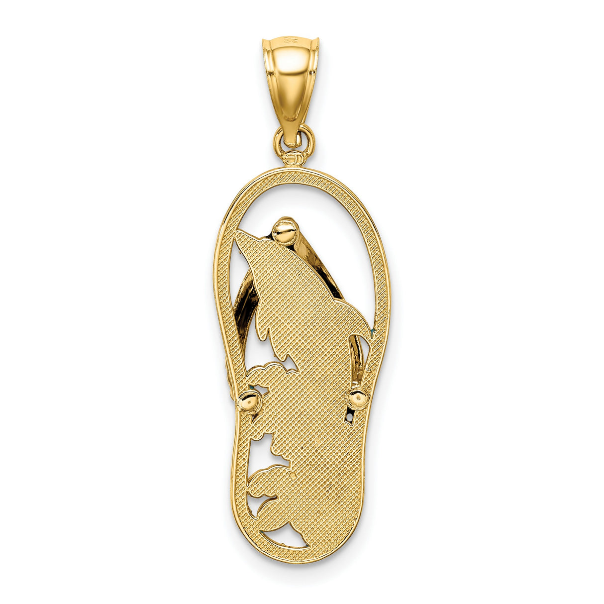 14k Yellow Gold Flip-Flop Sandal Pendant with Blue Floral Enamel, Tropical Beach Theme