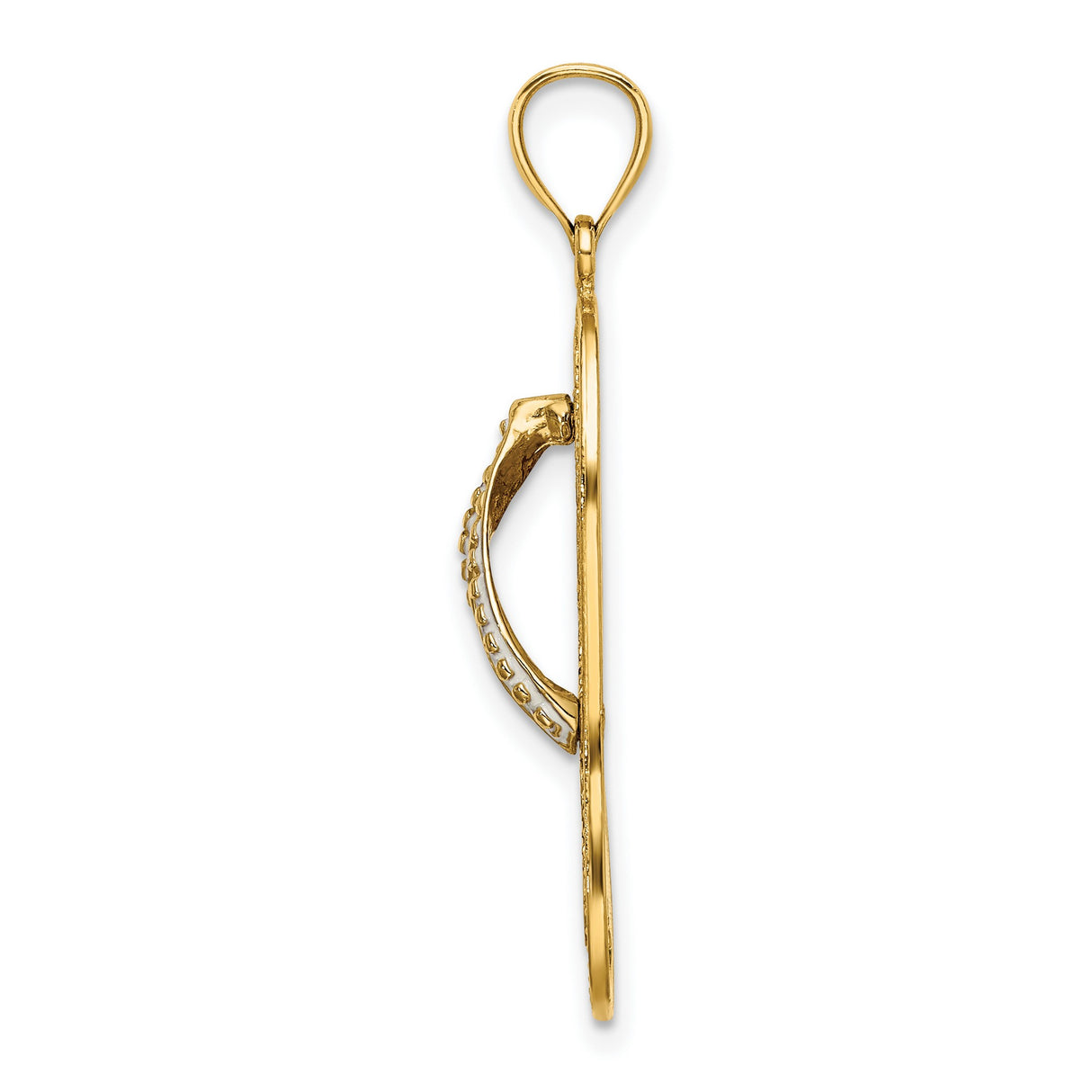 14k Yellow Gold Flip-Flop Sandal Pendant with Red Hibiscus Flowers and Green Leaves, Tropical Beach Charm