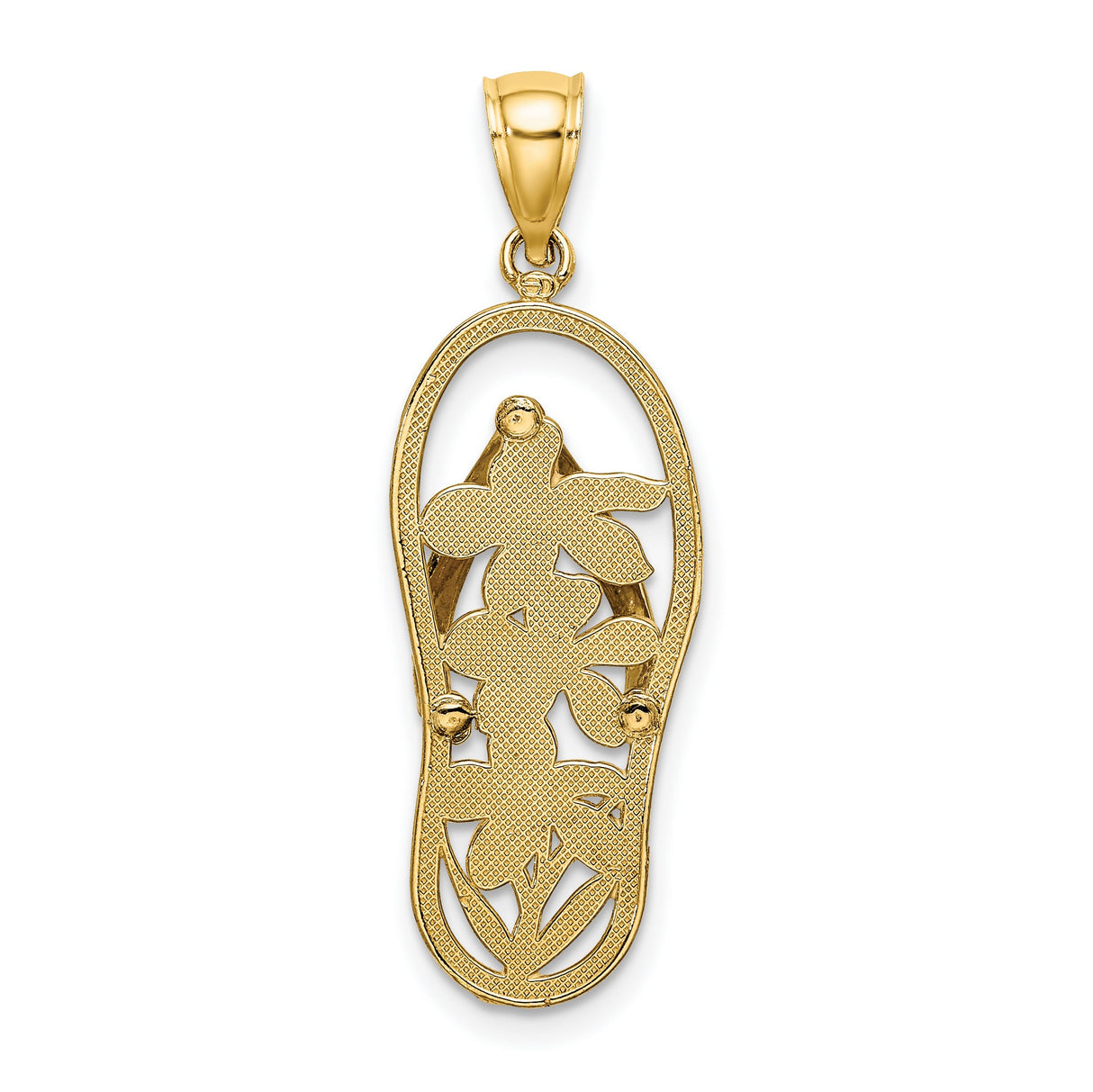 14k Yellow Gold Flip-Flop Pendant with Enamel Tropical Flowers, Beach Vacation Theme