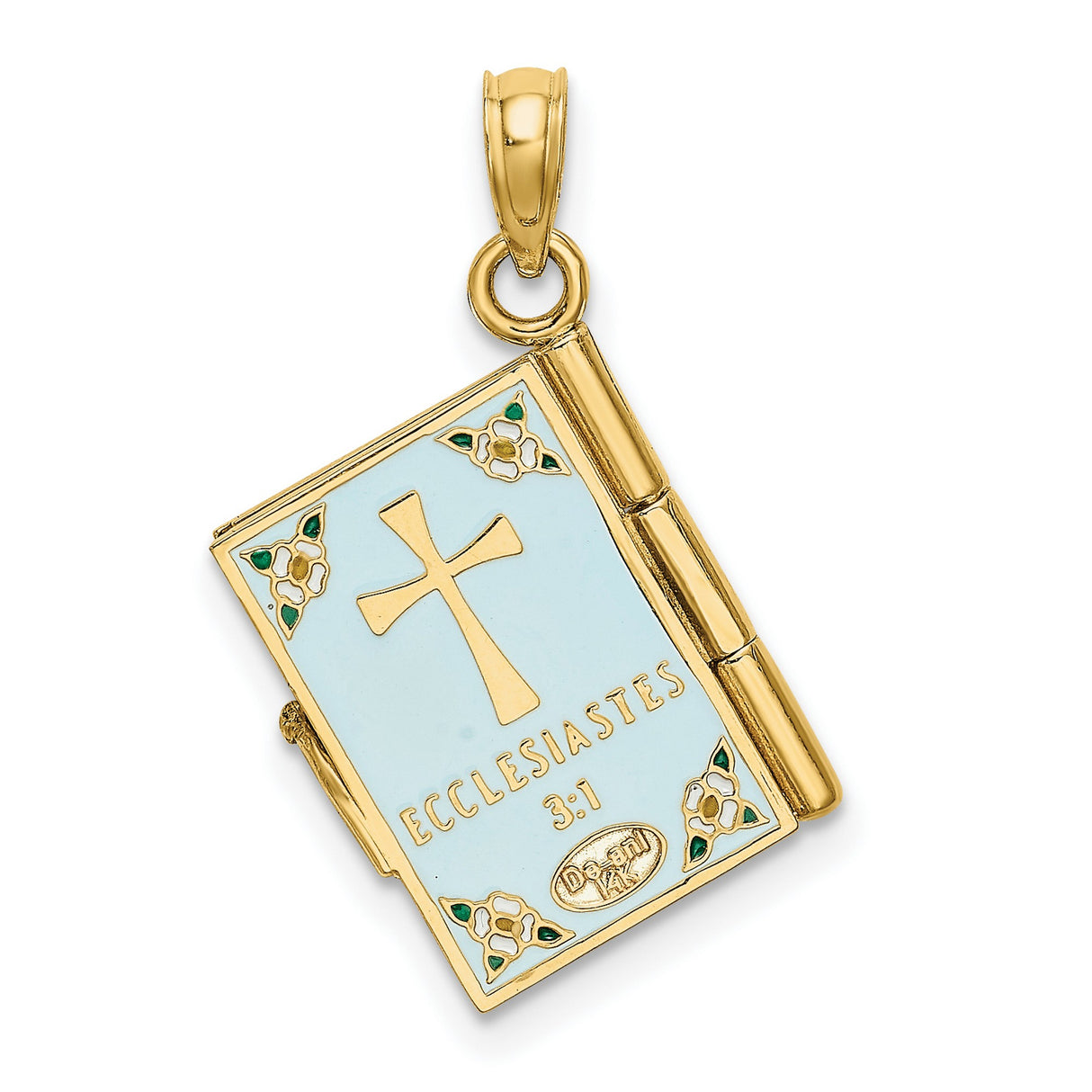 14k Yellow Gold Locket Pendant with Blue Enamel Butterfly and White Flower Design