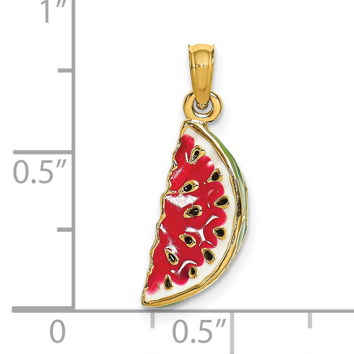 14k Yellow Gold Watermelon Slice Pendant with Colorful Enamel, Summer Fruit Theme for Women or Girls