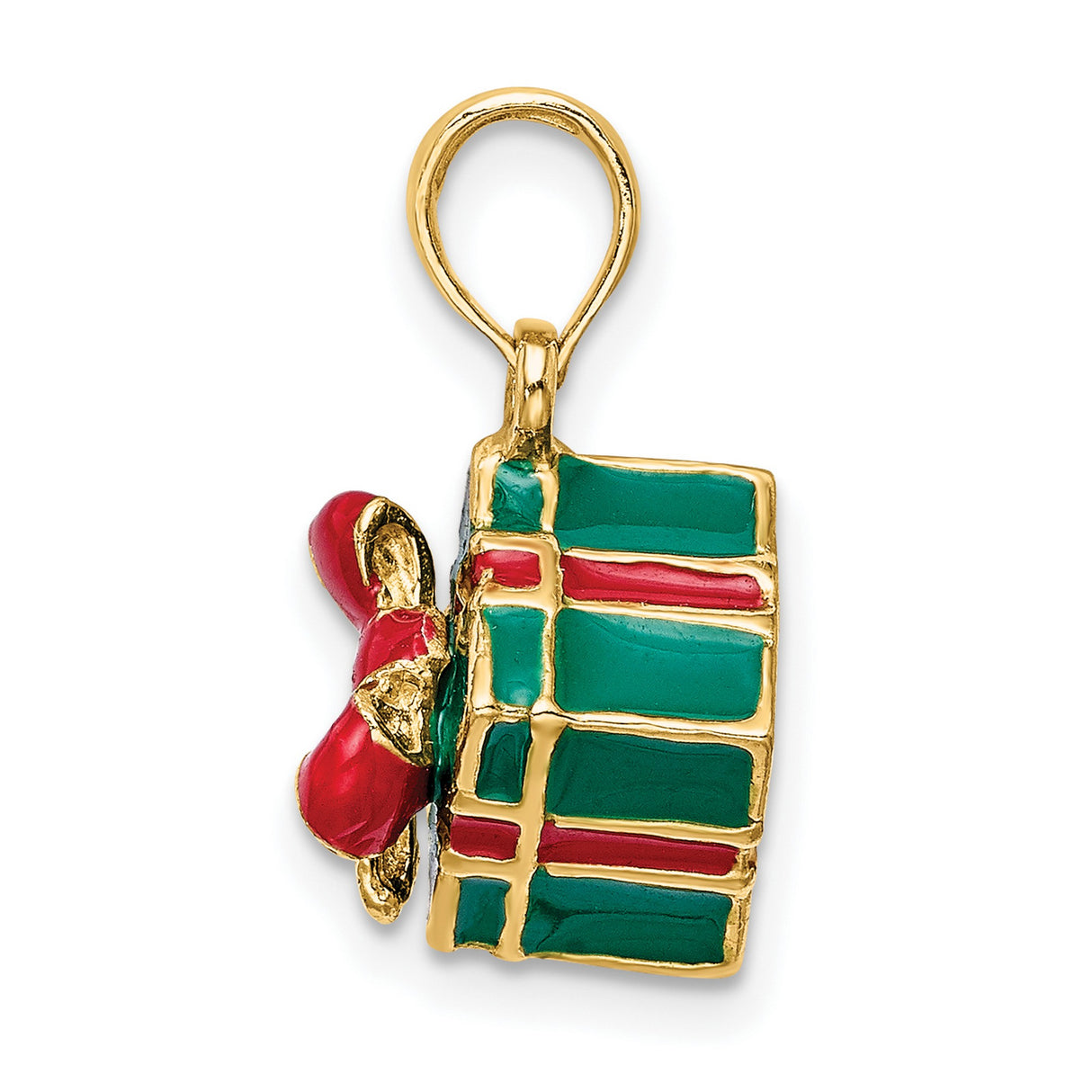 14k Yellow Gold Christmas Charm Pendant with Red and Green Enamel Holiday Design