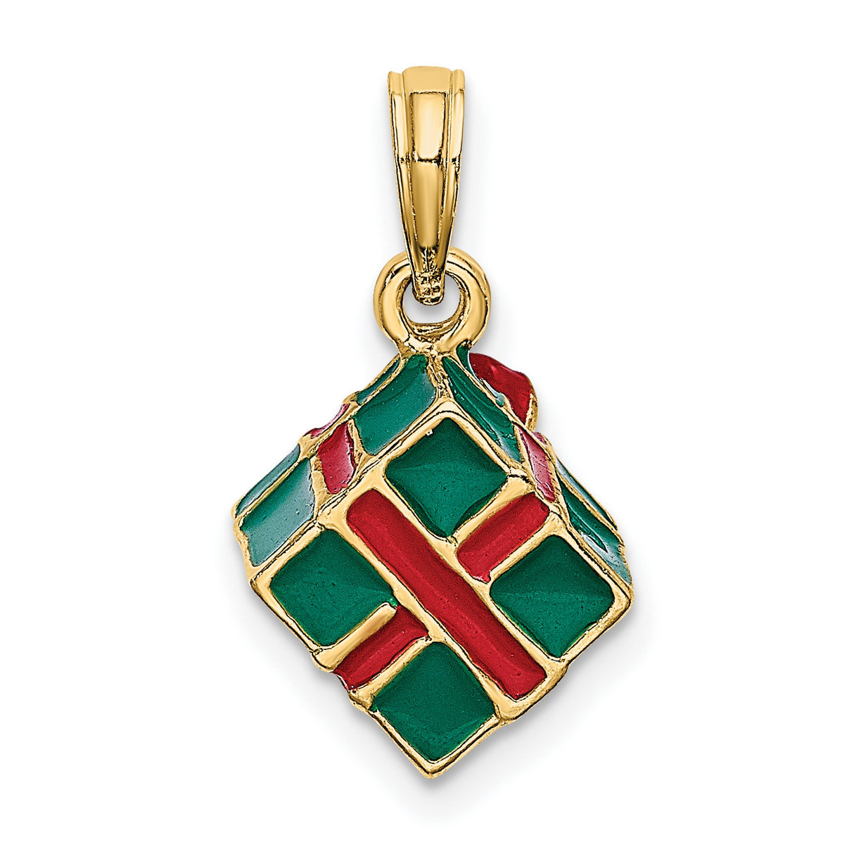 14k Yellow Gold Christmas Charm Pendant with Red and Green Enamel Holiday Design