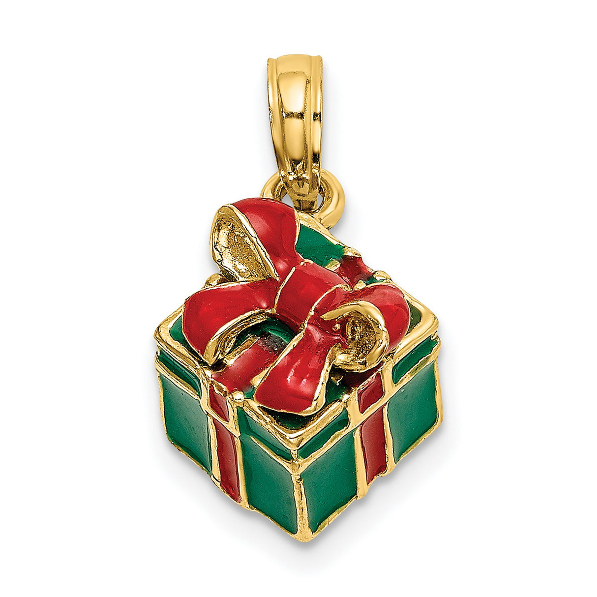 14k Yellow Gold Christmas Charm Pendant with Red and Green Enamel Holiday Design