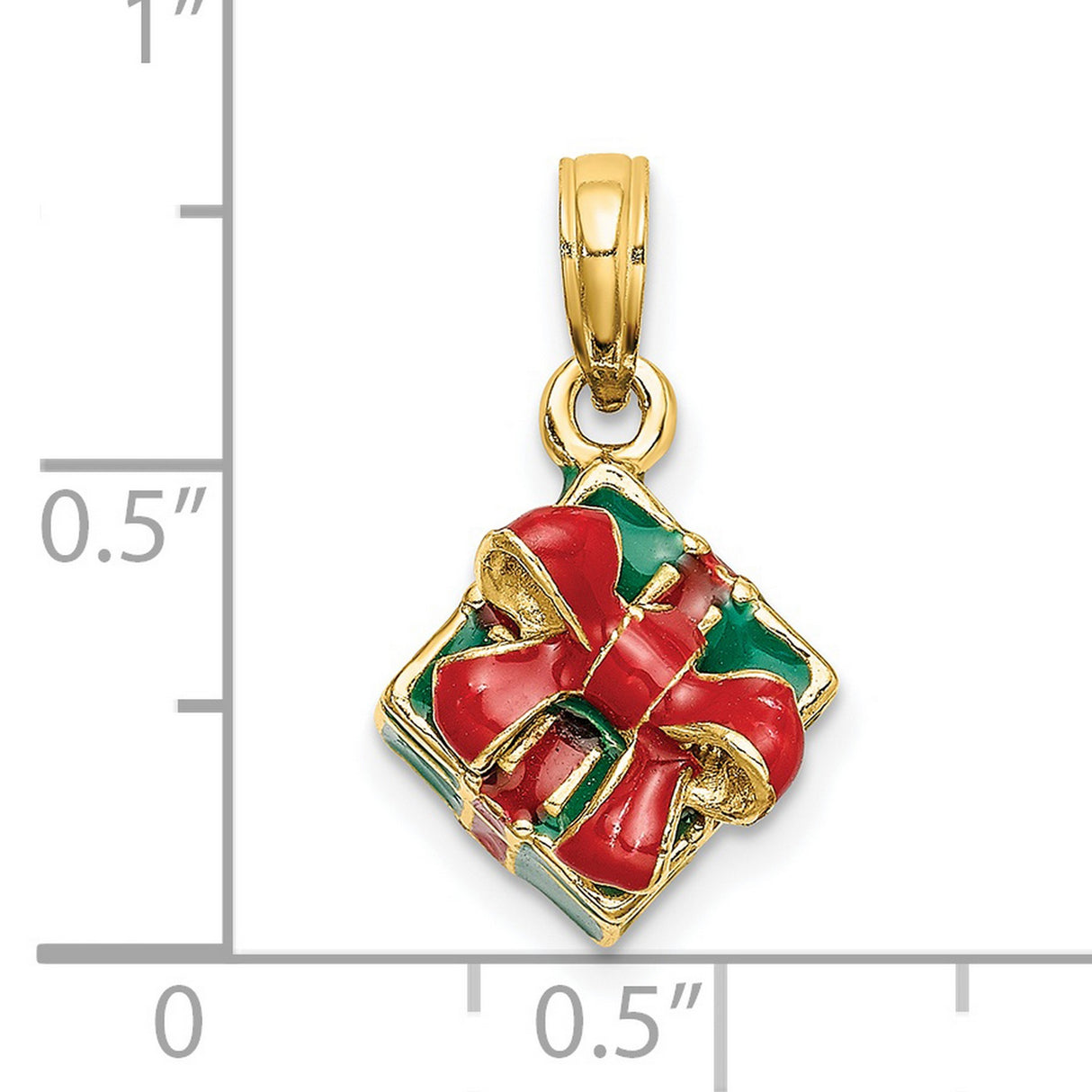14k Yellow Gold Christmas Charm Pendant with Red and Green Enamel Holiday Design