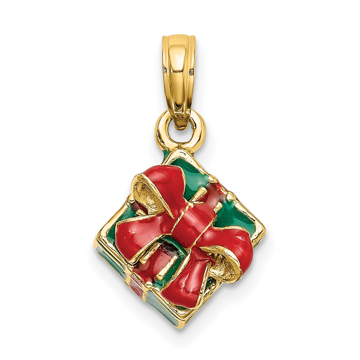 14k Yellow Gold Christmas Charm Pendant with Red and Green Enamel Holiday Design